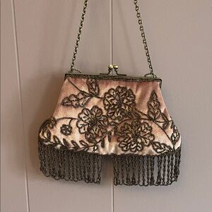 Beaded Pink Floral Fringe Evening Clutch